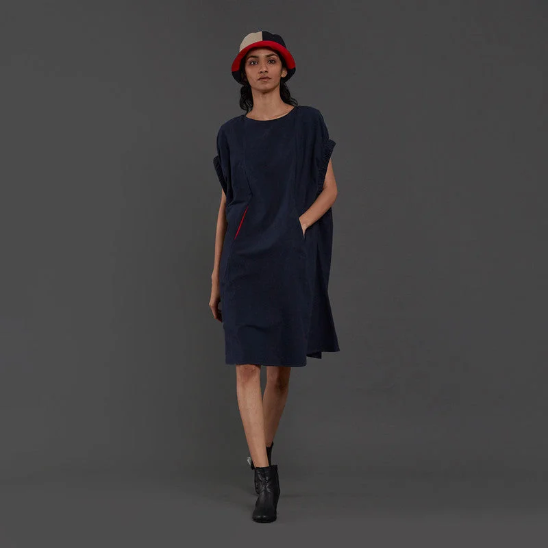 Dress For Women | Pure Cotton Dress | Midi Length | Navy Blue