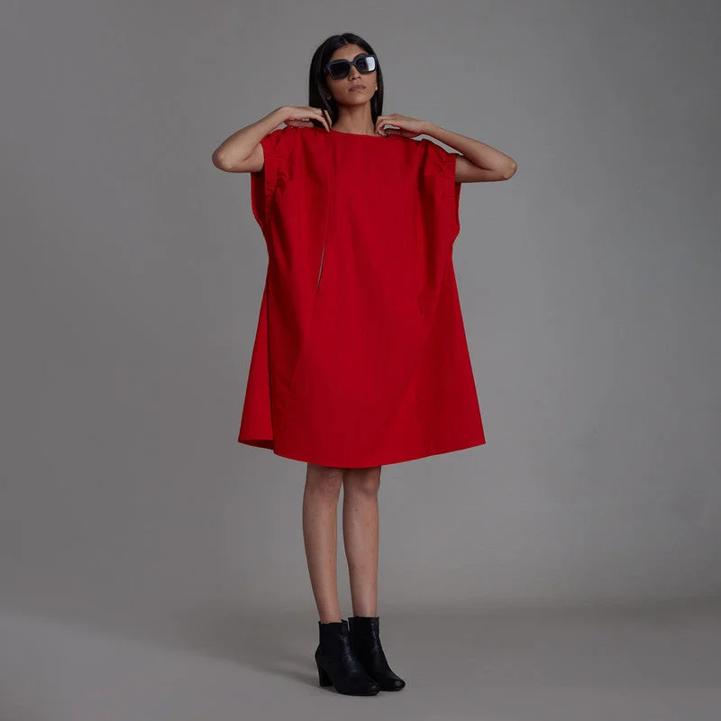 Dress For Women | Pure Cotton Dress | Midi Length | Red