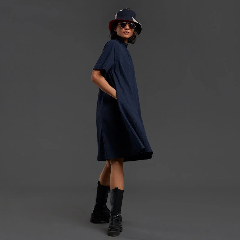 Dress For Women | Pure Cotton Midi Dress | Navy Blue