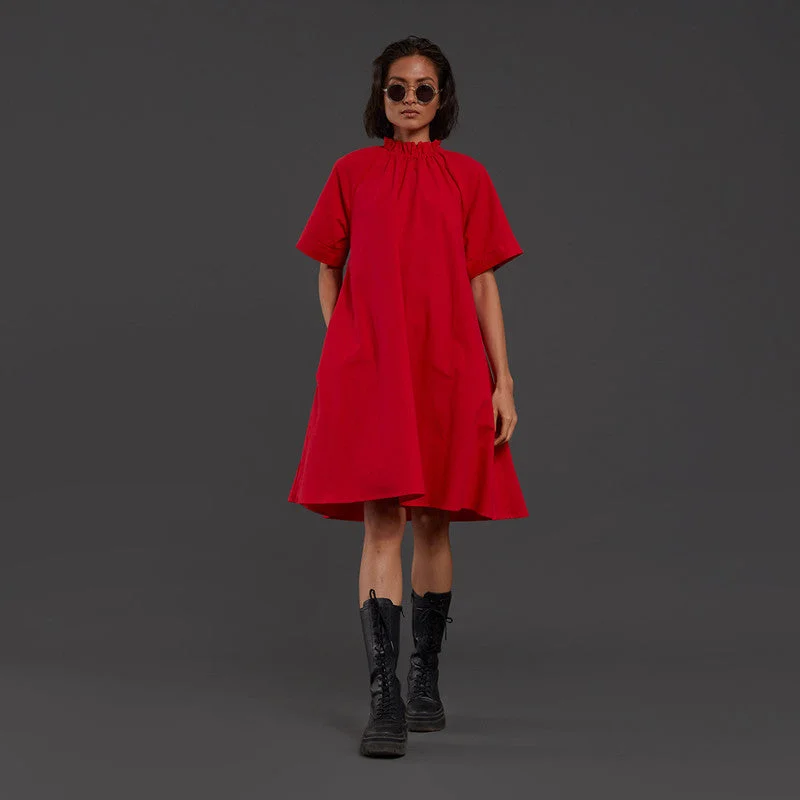 Dress For Women | Pure Cotton Midi Dress | Red