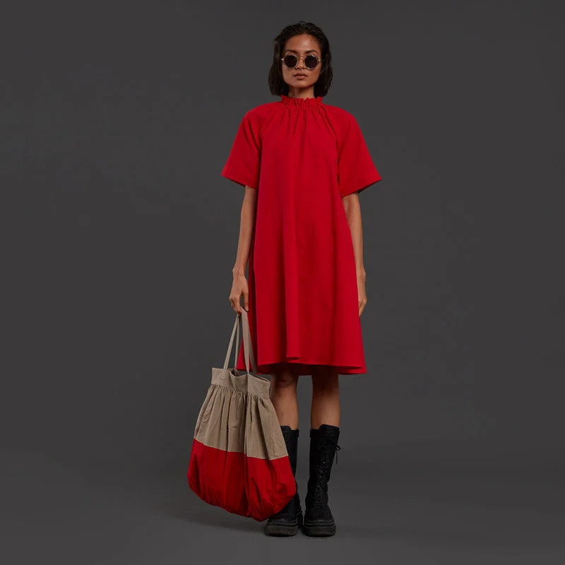 Dress For Women | Pure Cotton Midi Dress | Red