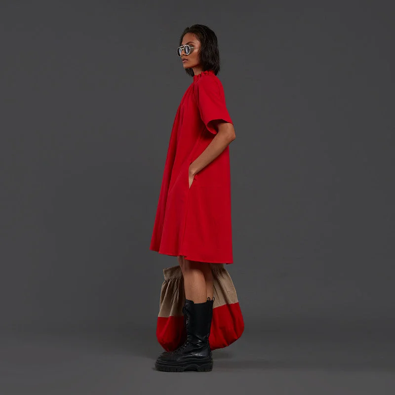 Dress For Women | Pure Cotton Midi Dress | Red