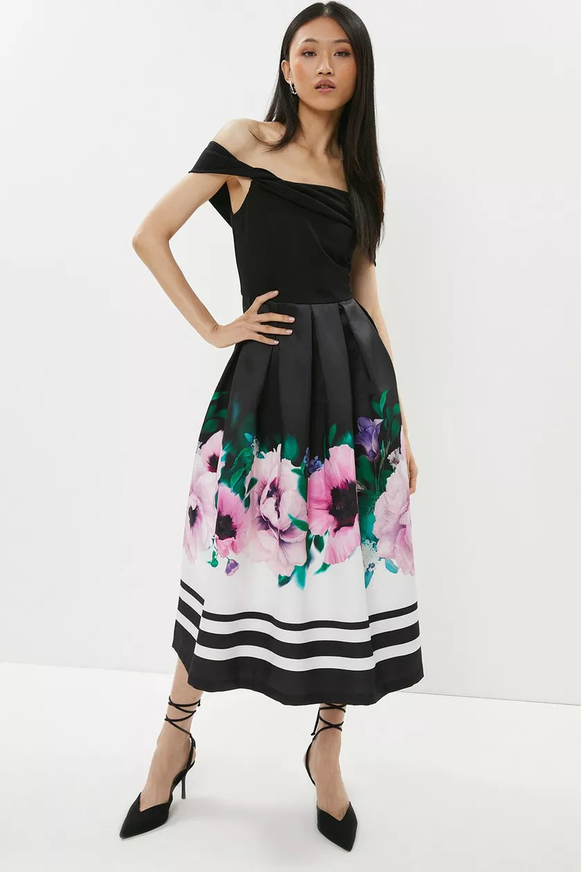 Mono Bardot Ponte 2 in 1 Twill Midi Dress