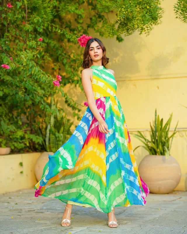 Multicolored Tie Dye Chiffon Maxi