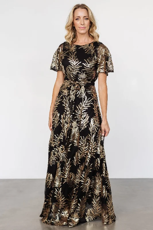 Muse Sequin Maxi Dress | Black + Gold