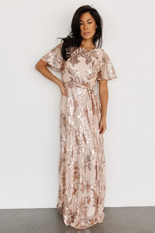 Muse Sequin Maxi Dress | Rose Gold