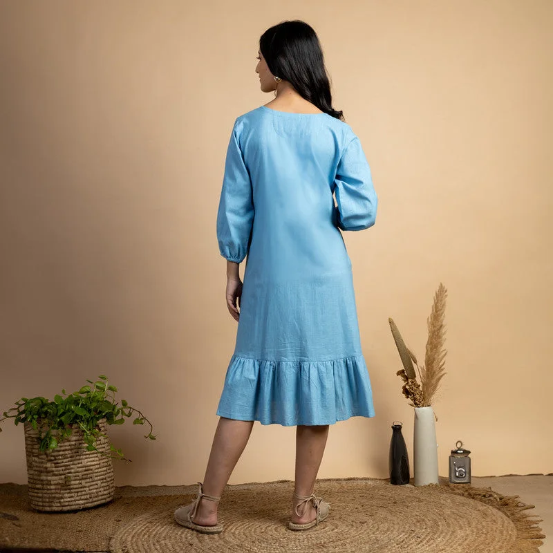 Cotton Midi Dress | Side Pockets | Blue