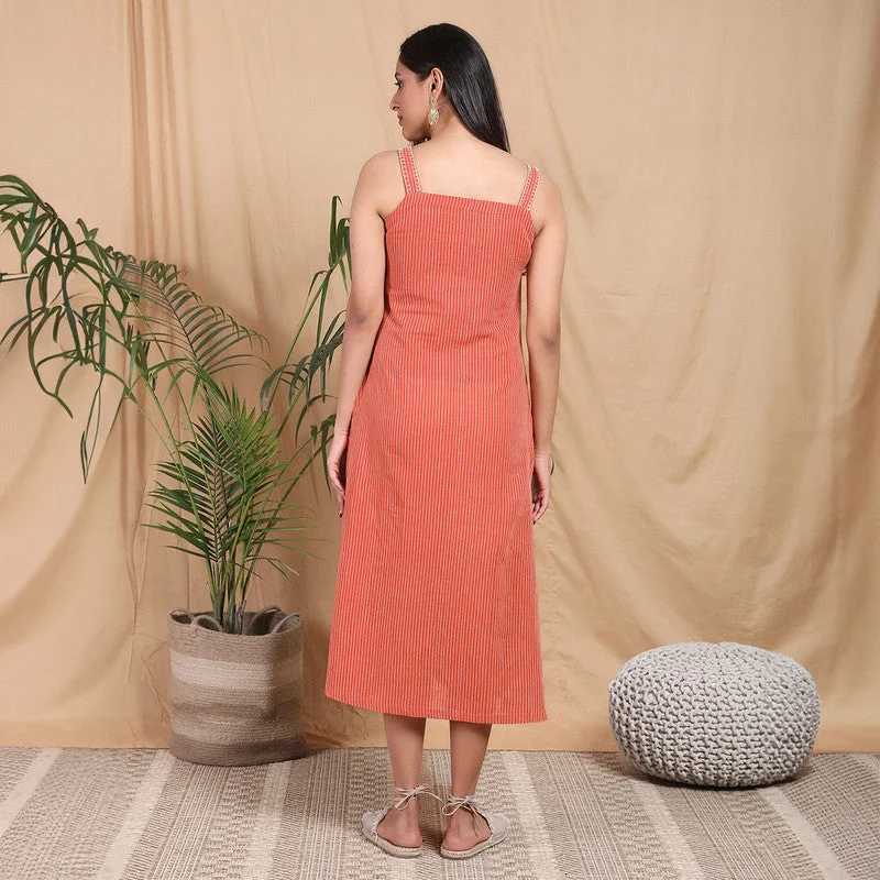 Kala Cotton Midi Dress | Hand Embroidered | Orange