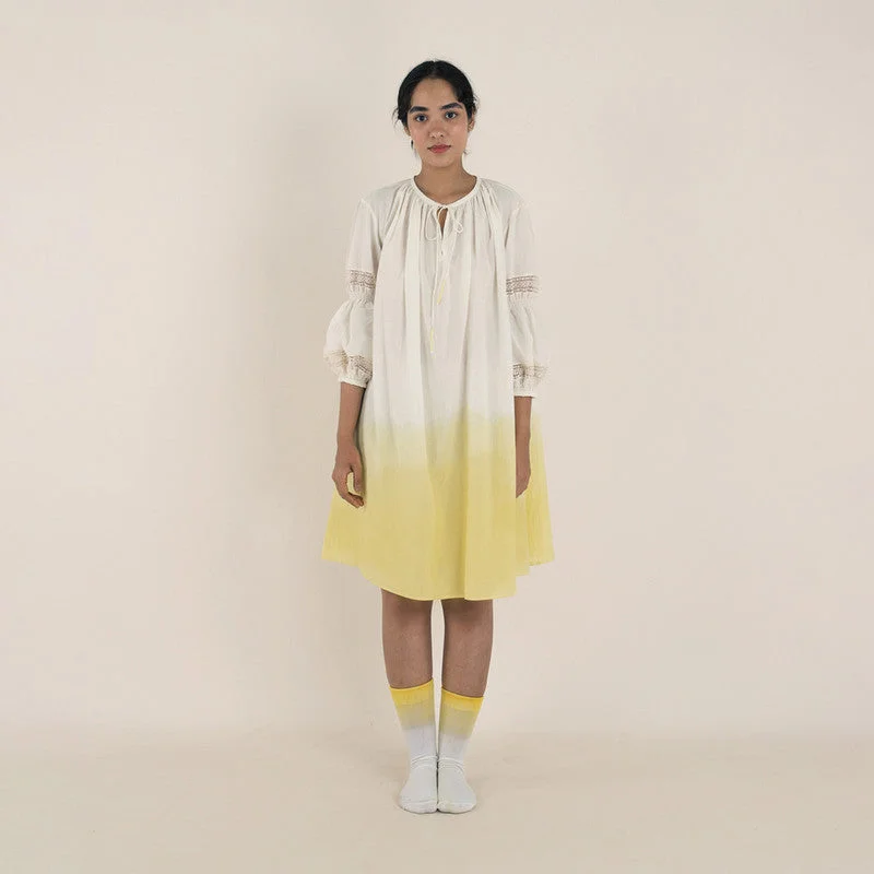 Pure Cotton Mini Dress | Semi-Sheer | Yellow & White