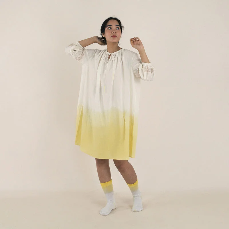 Pure Cotton Mini Dress | Semi-Sheer | Yellow & White