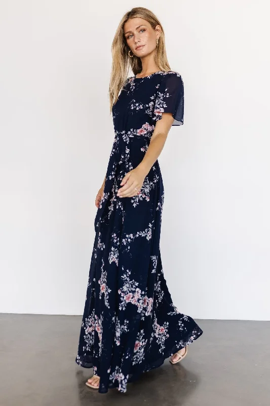 Naomi Short Sleeve Maxi Dress | Navy Floral