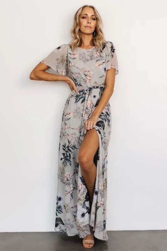 Naomi Short Sleeve Maxi Dress | Pale Blue Floral