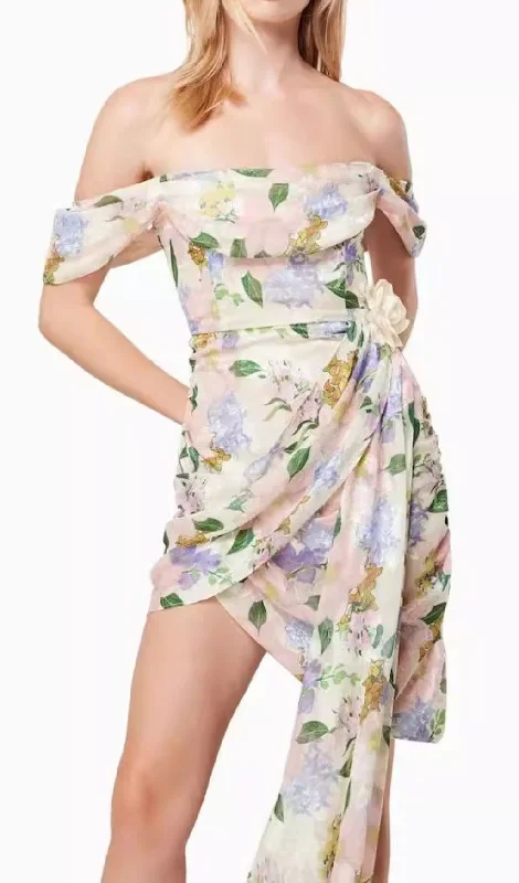 OFF SHOULDER FLORAL PRINTED MINI DRESS