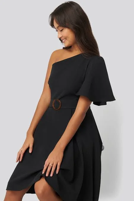 One Shoulder Belted Midi Dress