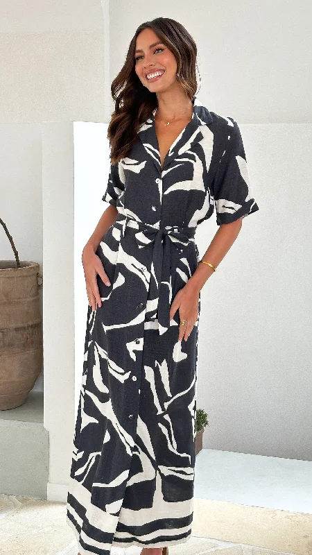 Ossia Midi Dress - Black/White Print