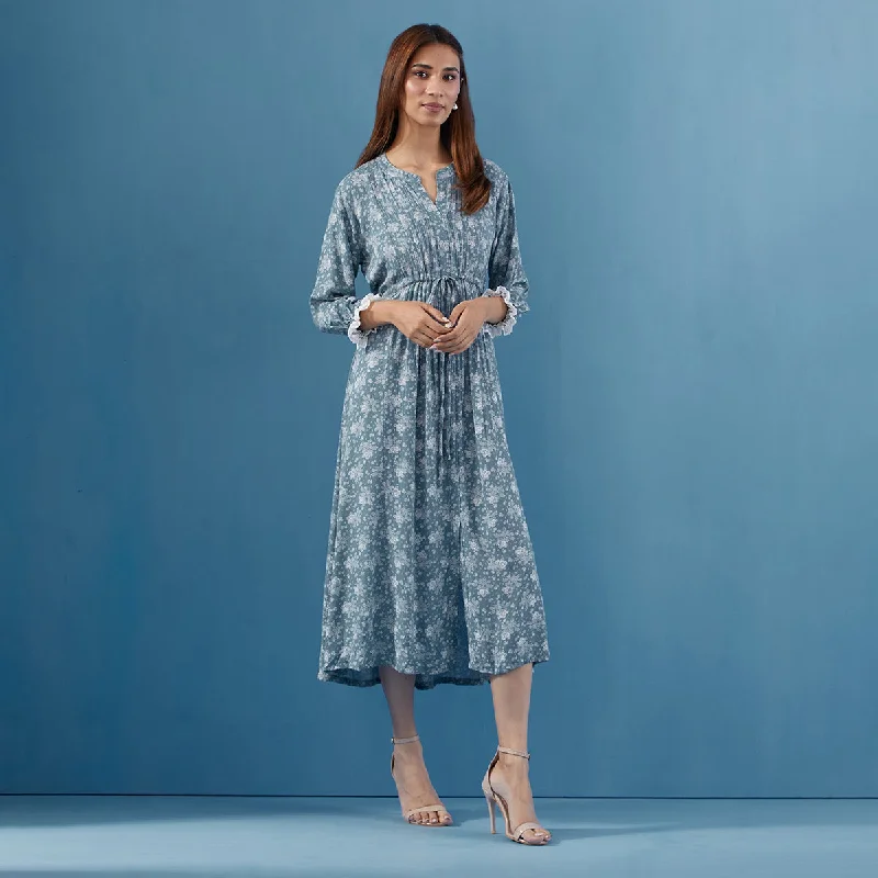 Cotton Maxi Dress for Women | Floral Print | Grey