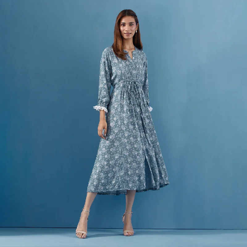 Cotton Maxi Dress for Women | Floral Print | Grey