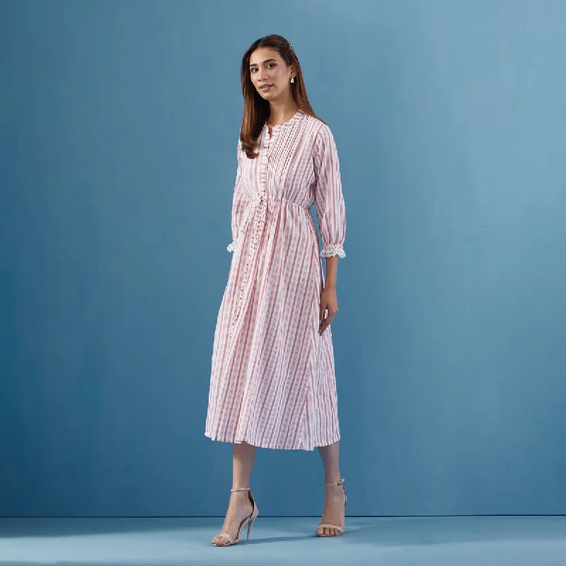 Cotton Maxi Dress for Women | Striped | White & Pink