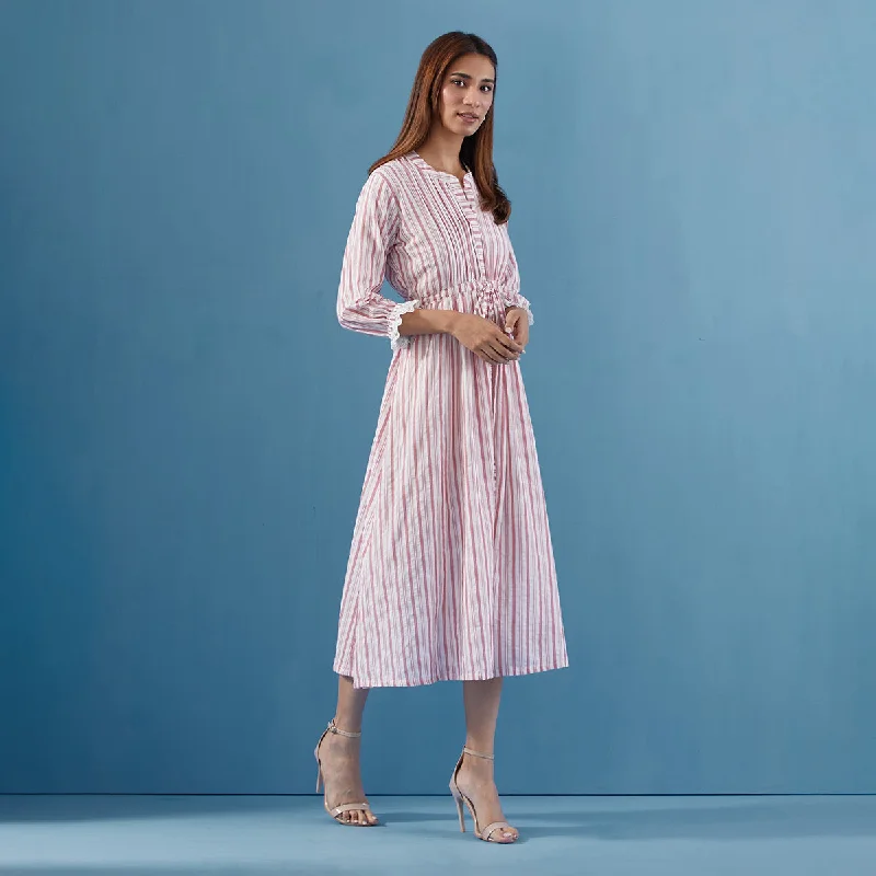 Cotton Maxi Dress for Women | Striped | White & Pink