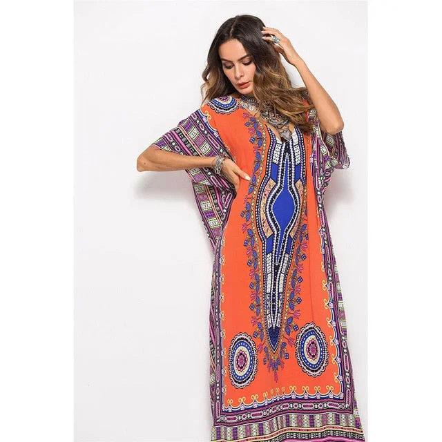 Plus Size Maternity Photo Shoot Beach Sundress Sexy V-Neck Boho Dress Traditional Ethnic Loose Dashiki Vintage Kaftan Dressess