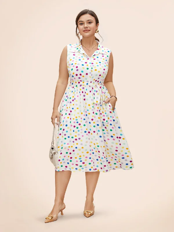 Polka Dot Front Tie Midi Shirt Dress