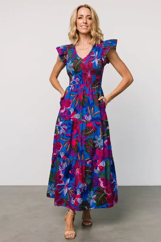 Ranchero Smocked Maxi Dress | Cobalt + Fuchsia Print