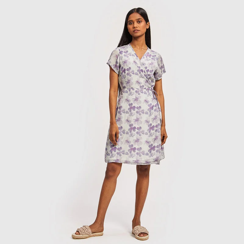 Bemberg Crepe Maxi Dress | Floral Print | Lilac