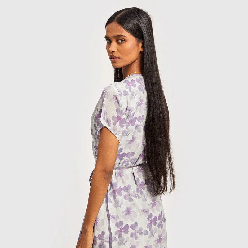 Bemberg Crepe Maxi Dress | Floral Print | Lilac