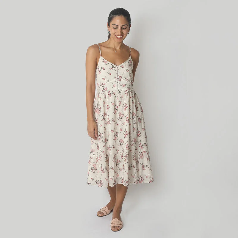 Bemberg Crepe Midi Dress | Straps | Pink & White