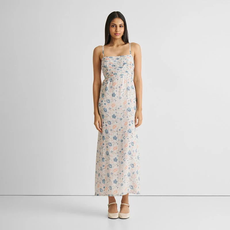 Strappy Maxi Dress for Women | Blue & White | Printed