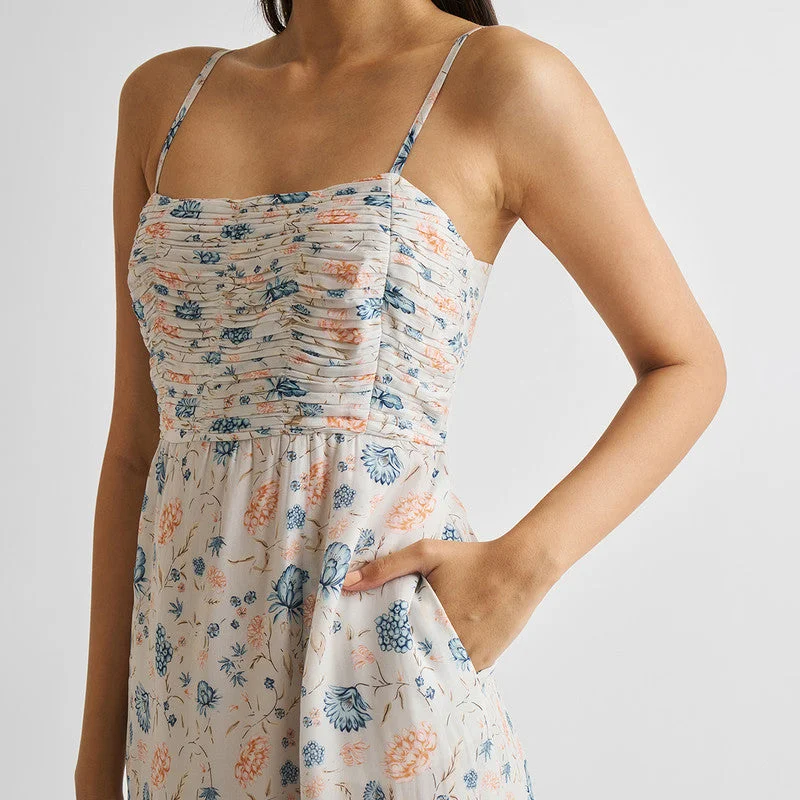 Strappy Maxi Dress for Women | Blue & White | Printed