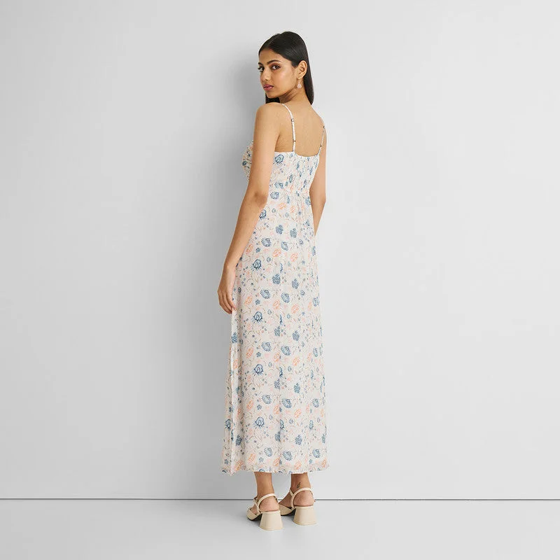 Strappy Maxi Dress for Women | Blue & White | Printed