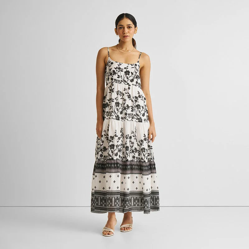 Tiered Maxi Dress for Women | Bemberg | White & Black