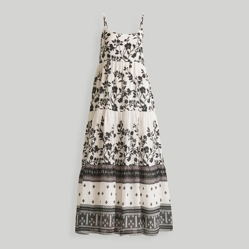 Tiered Maxi Dress for Women | Bemberg | White & Black