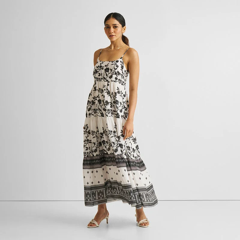 Tiered Maxi Dress for Women | Bemberg | White & Black