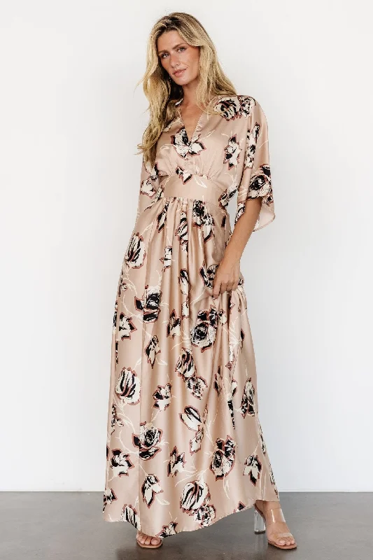 Romilly Satin Maxi Dress | Champagne Print