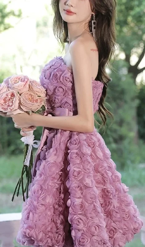 ROSE FLOWER STRAPLESS MINI DRESS