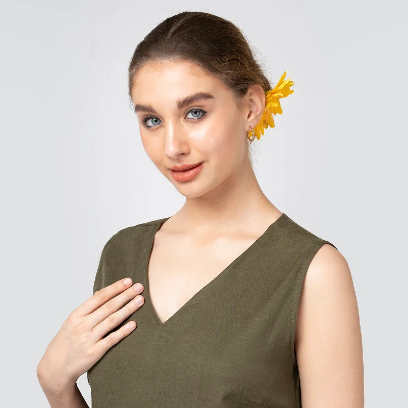 Tencel Midi Dress for Women | Sleeveless | Olive Green