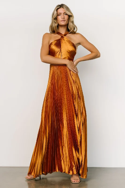 Sandra Pleated Maxi Dress | Copper