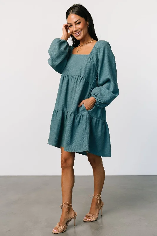 Selena Tiered Mini Dress | Vintage Teal