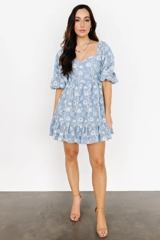 Serres Eyelet Mini Dress | Blue Floral