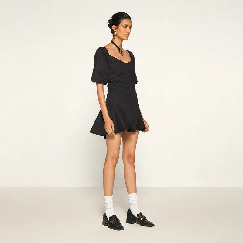 Cotton Black Mini Dress for Women | Puff Sleeves