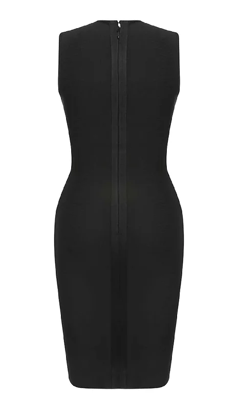 SIDE LACE UP BANDAGE MIDI DRESS IN BLACK