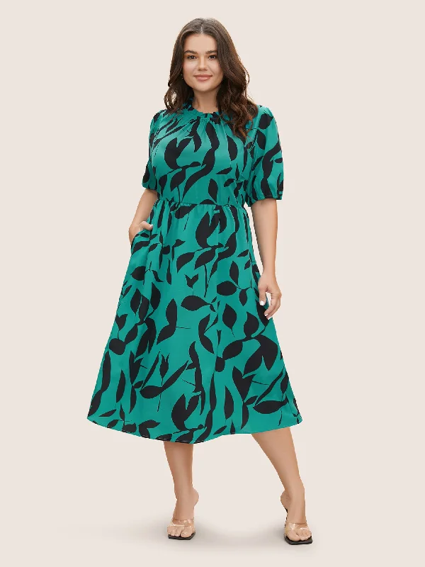 Silhouette Floral Print Mock Neck Midi Dress