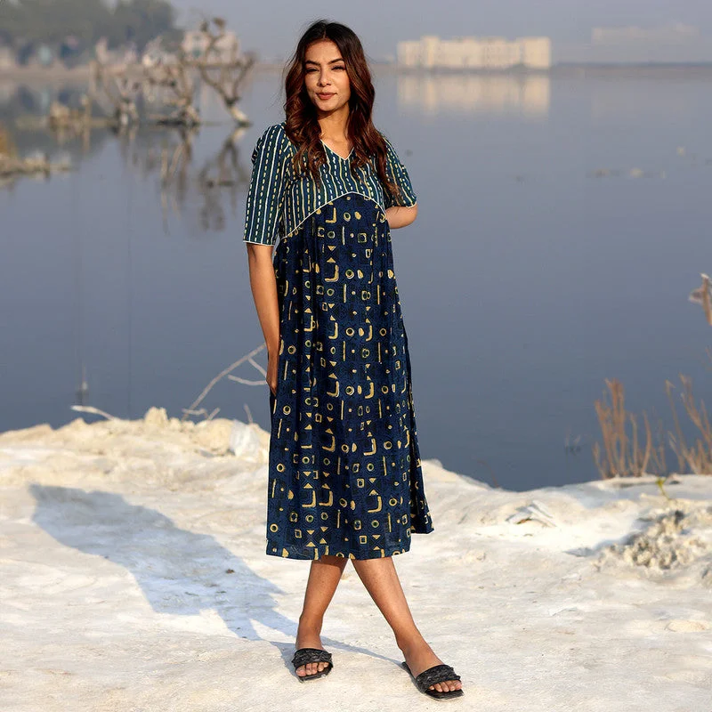 Cotton Indigo Maxi Dress for Women | Block Printed