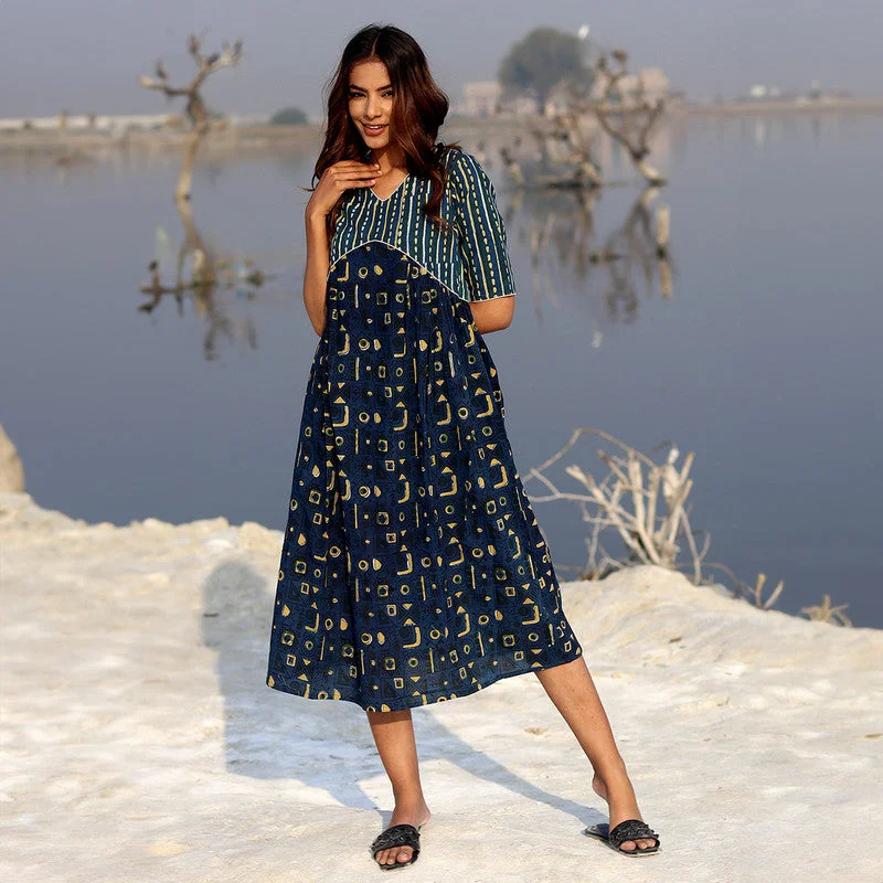 Cotton Indigo Maxi Dress for Women | Block Printed