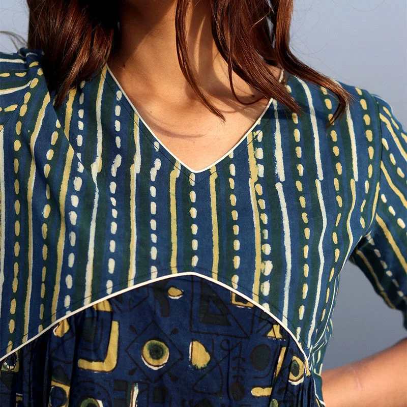 Cotton Indigo Maxi Dress for Women | Block Printed