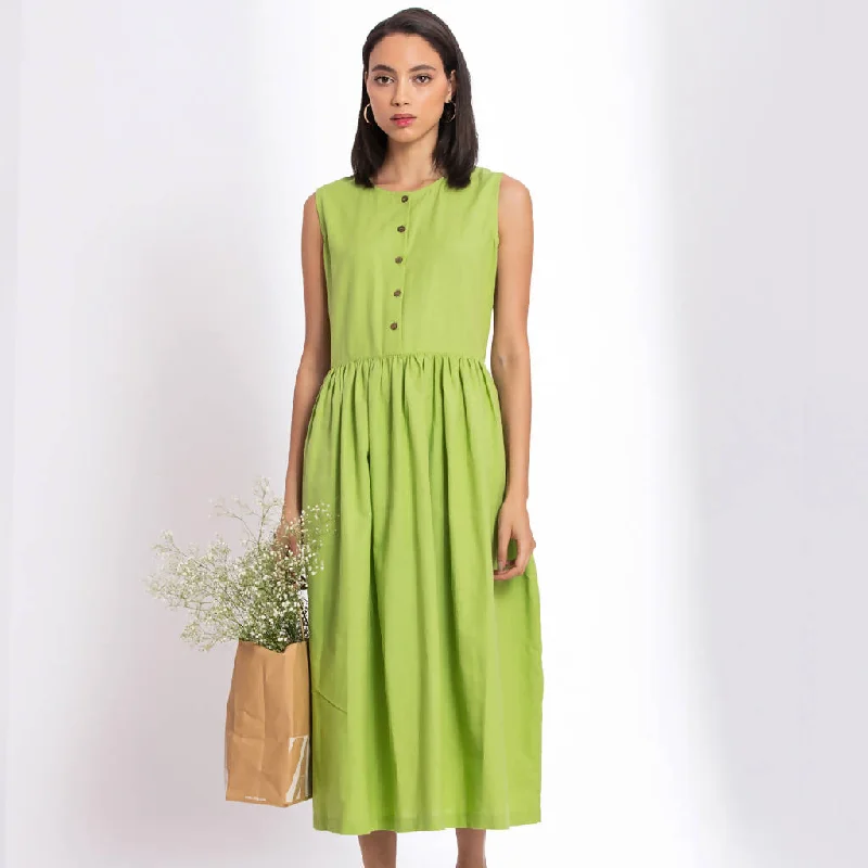 Dresses For Women | Linen Midi Dress | Green