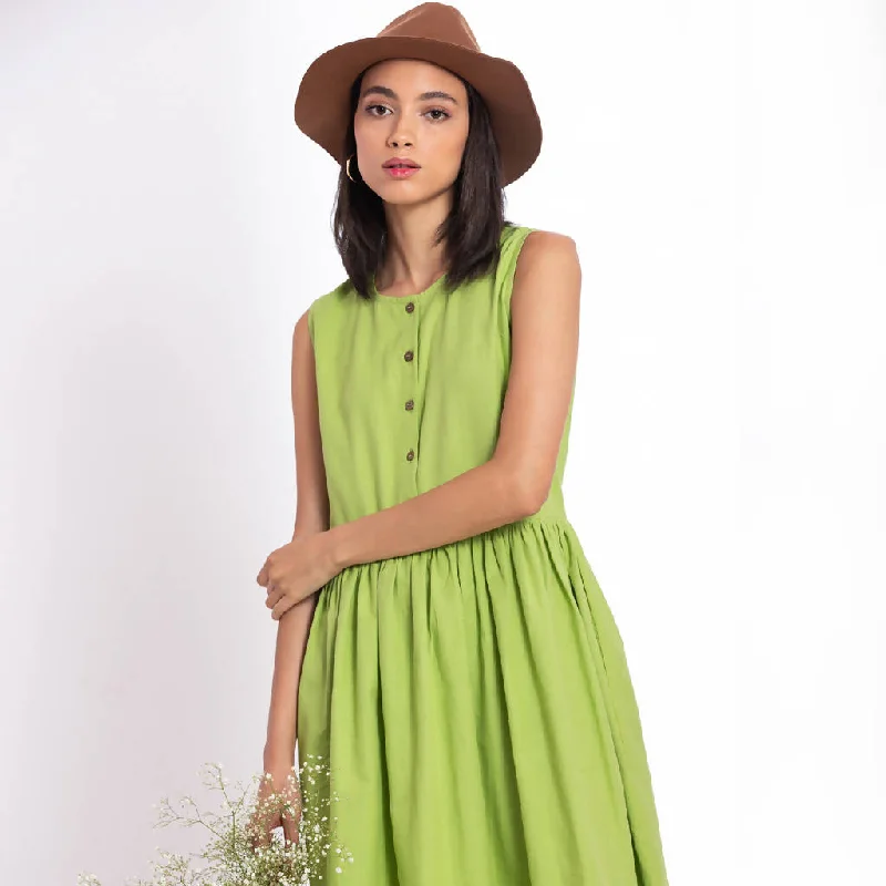 Dresses For Women | Linen Midi Dress | Green