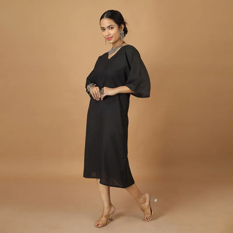 Cotton Midi Dress With Belt | Black